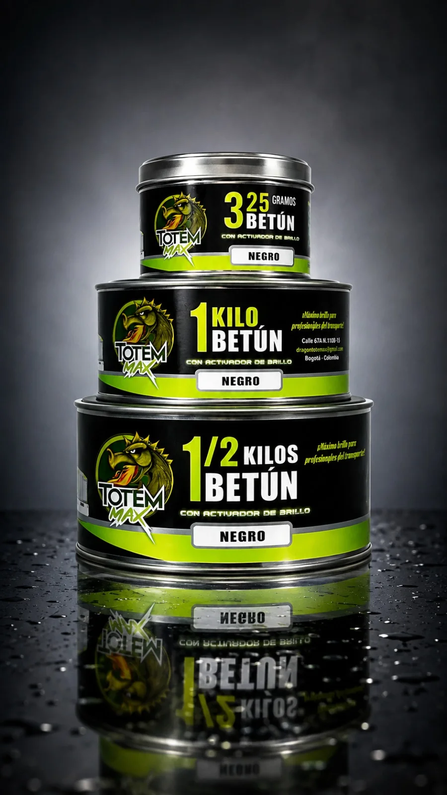 Latas de betún Totem Max de 325 gramos, un kilo y kilo y medio